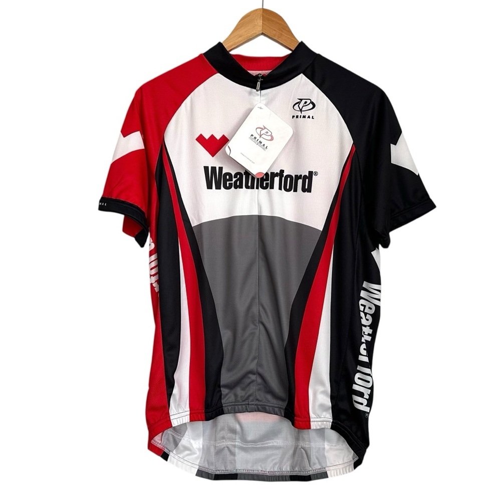 Primal Weatherford Mens Sport Cut Raglan Cycling Jersey Sz Large Red White SS